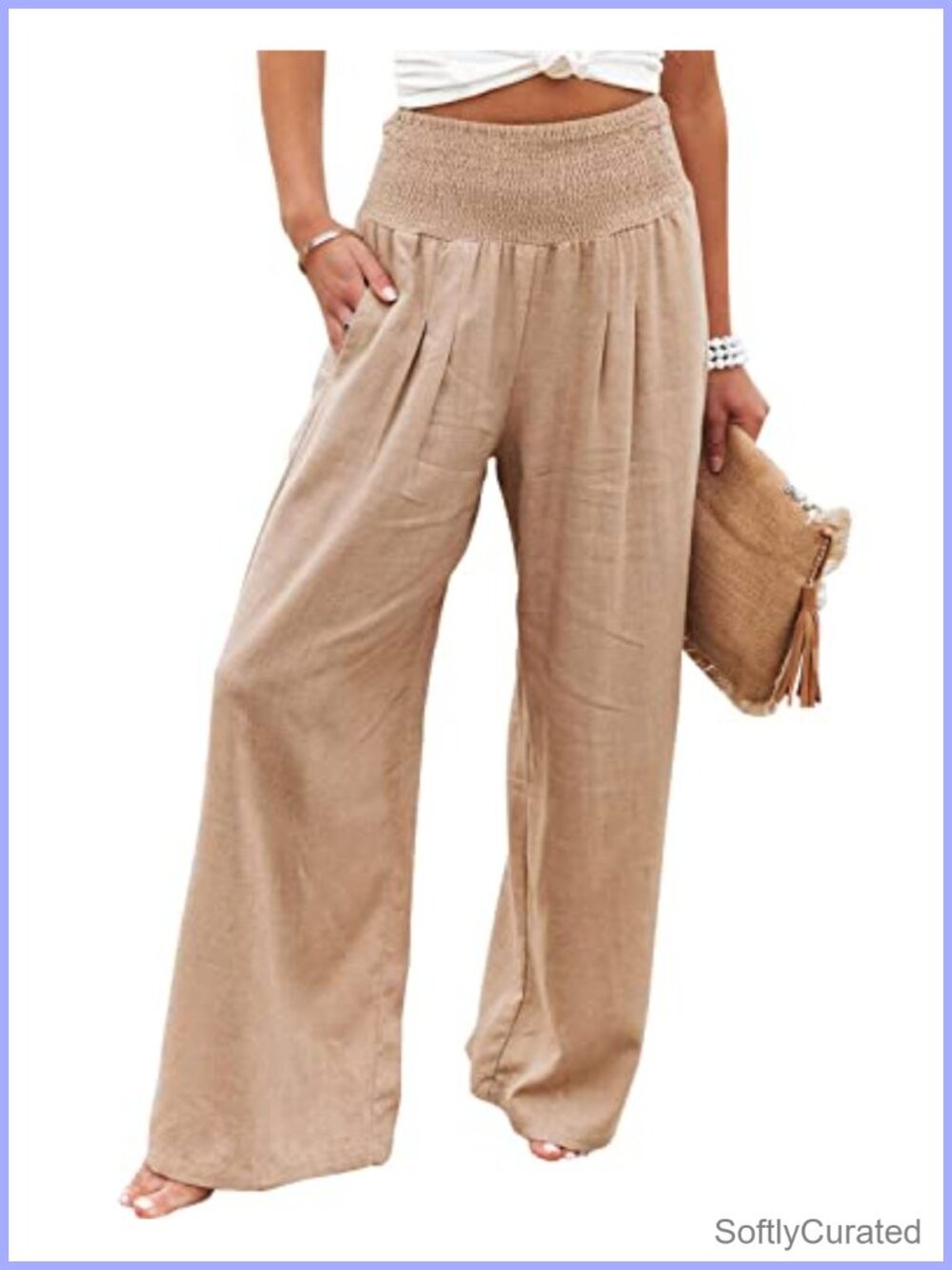 Cotton Linen Palazzo Pants Wide Leg High Waisted Lounge Trousers with Pockets